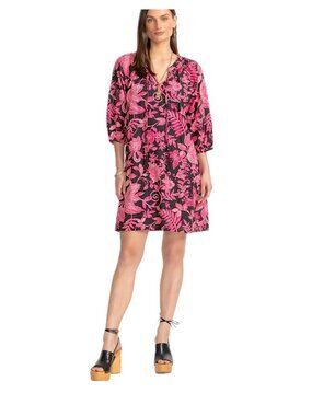Johnny Was Tassel Dress Alycia Black  Pink Boho Mini Dress Slipover Sz S NWT